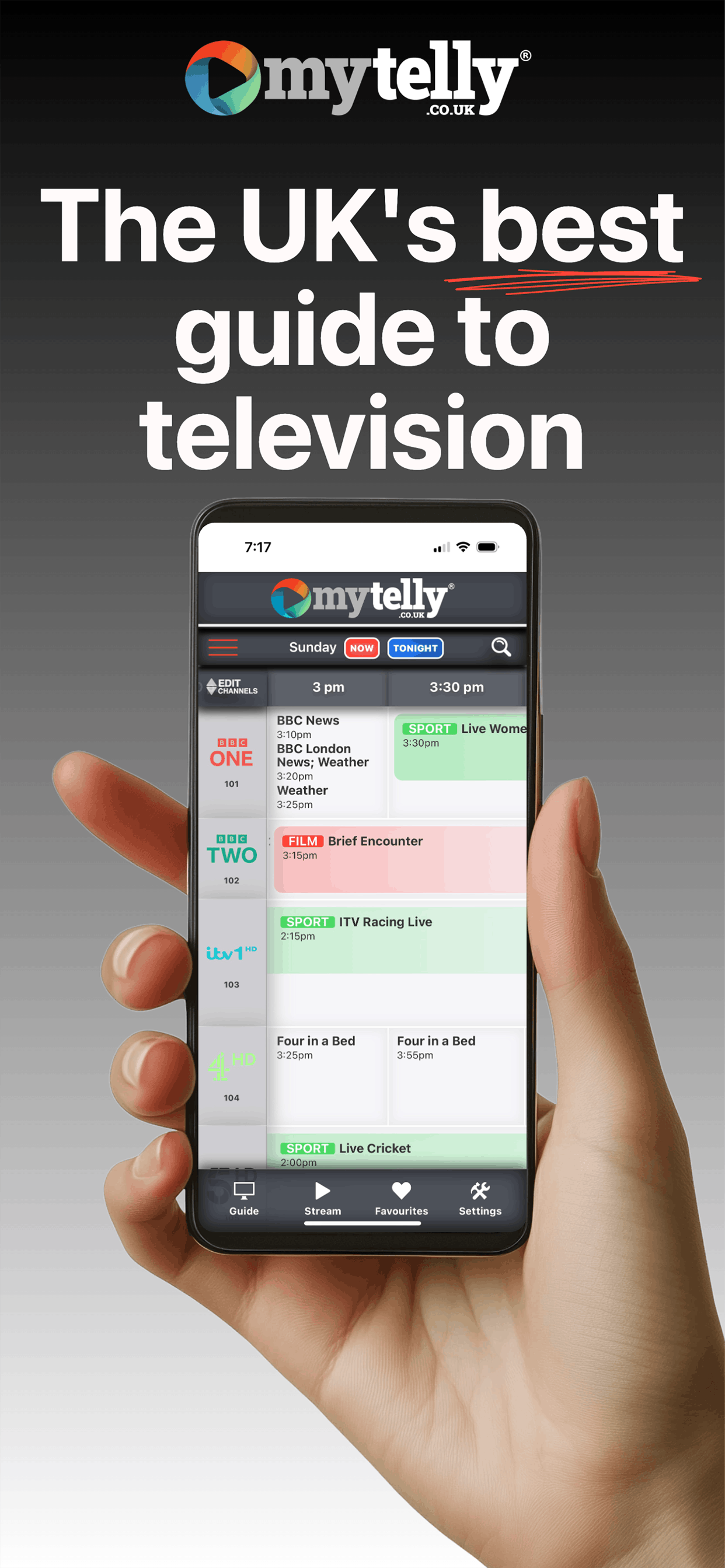 My Telly app showing UK television listings